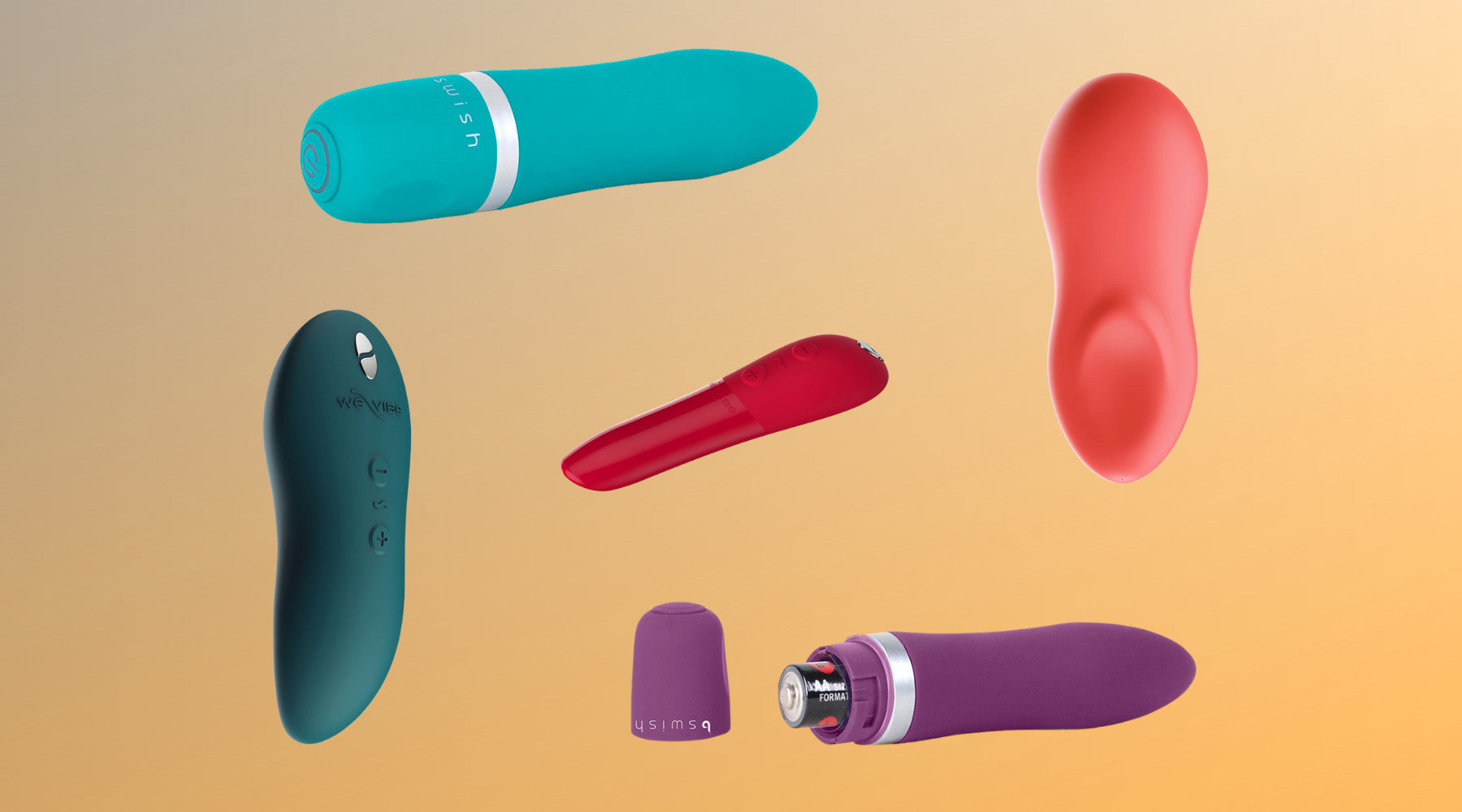 Image of different types of bullet vibrators, some are rechargeable, some are battery powered.