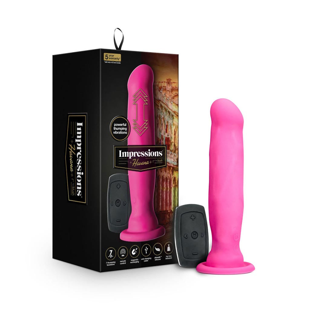 blush novelties impressions havana pink vibrating dildo standing upright